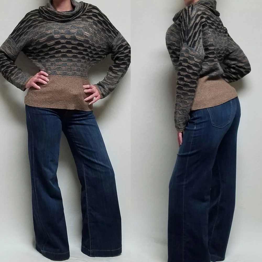 VINTAGE Y2K Jones New York Wool Mohair Multi-Knit Batwing Turtleneck Sweater XL